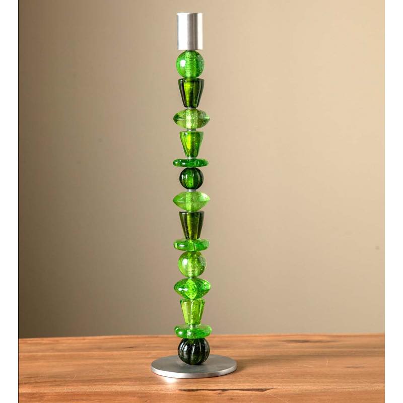 Recycled Glass Beaded Candlestick - Green